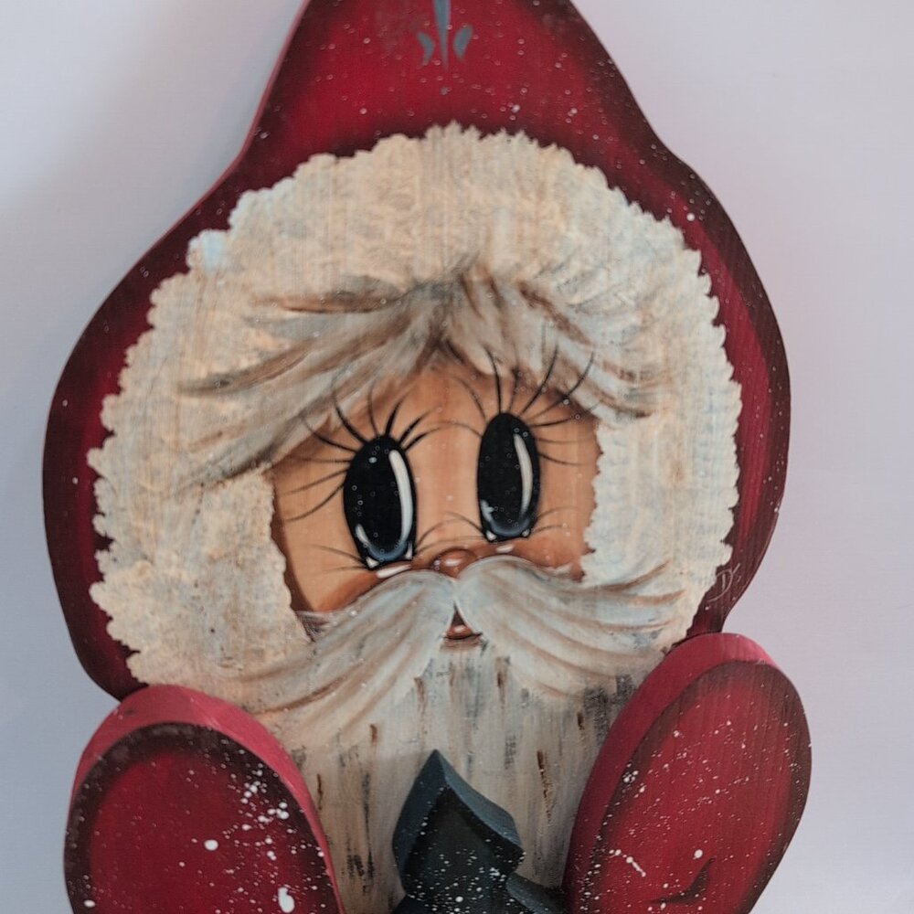 Vintage Wooden Santa Hand-painted Wall Hanging Christmas Art - Picture 2 of 5